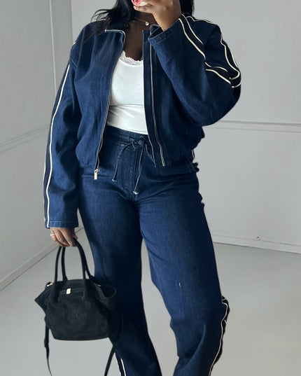 Ensemble ELVIRE Denim Bandes Blanches