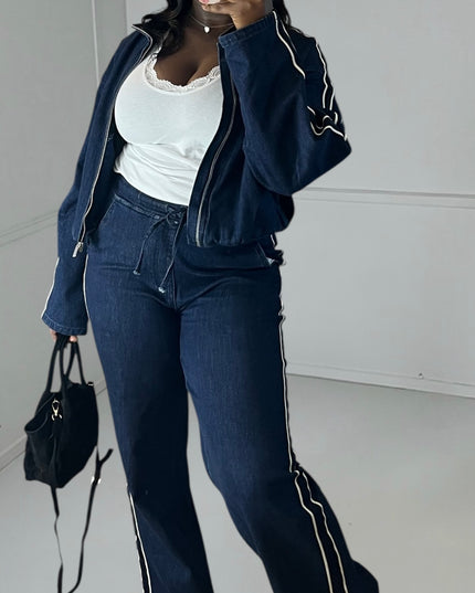 Ensemble ELVIRE Denim Bandes Blanches