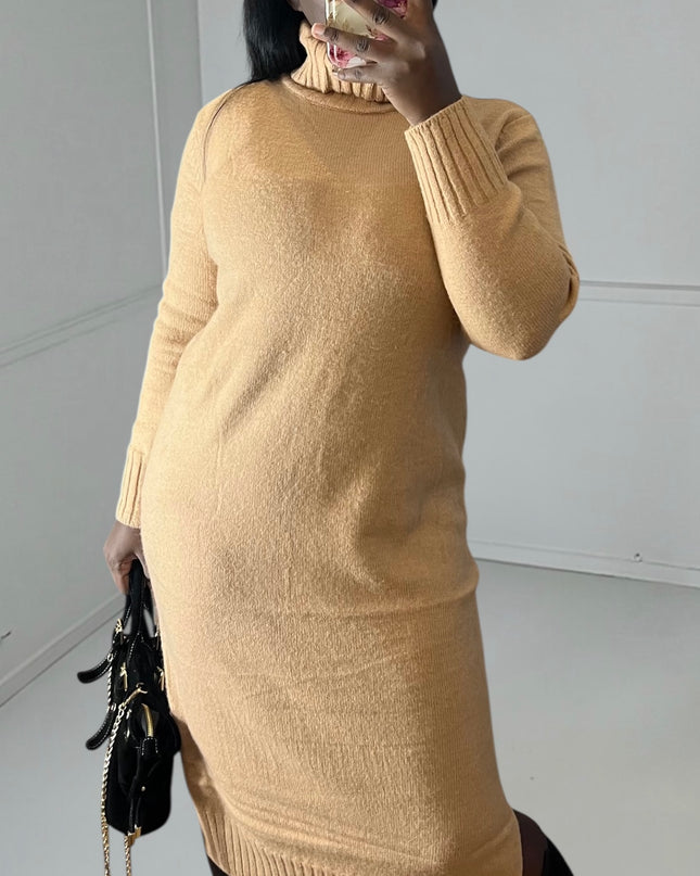 MIRA Sweater Dress - Elegant Camel Turtleneck