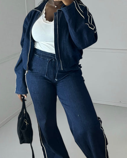 Ensemble ELVIRE Denim Bandes Blanches
