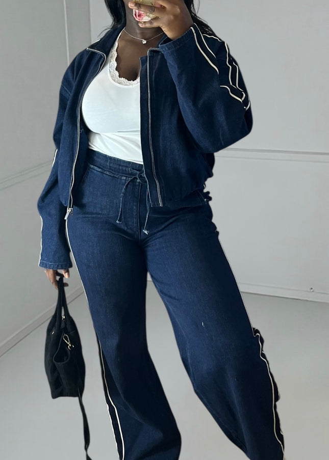 Ensemble ELVIRE Denim Bandes Blanches