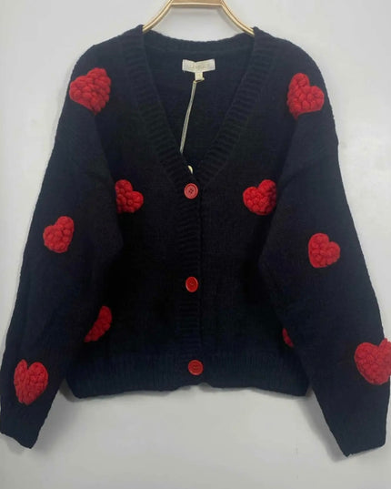 VALENTINE Cardigan - Romantic Black 3D Heart