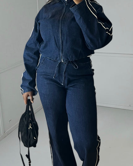 Ensemble ELVIRE Denim Bandes Blanches