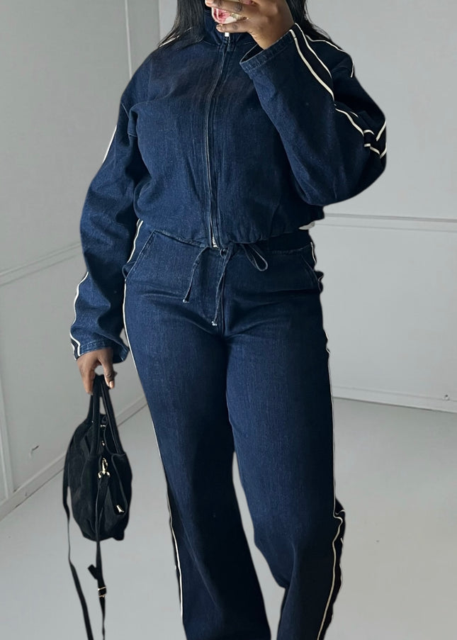 Ensemble ELVIRE Denim Bandes Blanches