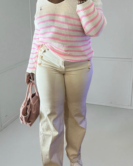 LOVE Sweater - Romantic Cozy Pink Striped