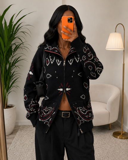 GILET NAYA MOTIF BANDANA - MAILLE CHAUDE ZIPPÉE