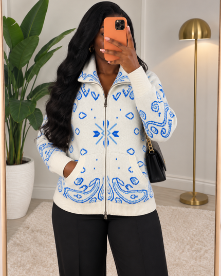 GILET NAYA MOTIF BANDANA - MAILLE CHAUDE ZIPPÉE