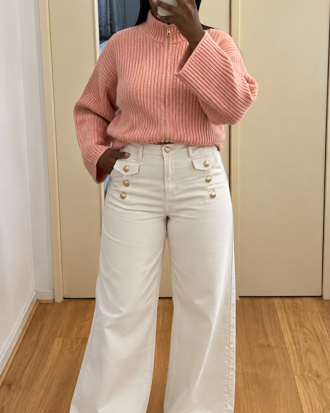 Jean LÉNA - Wide Leg Boutons Dorés Tendance