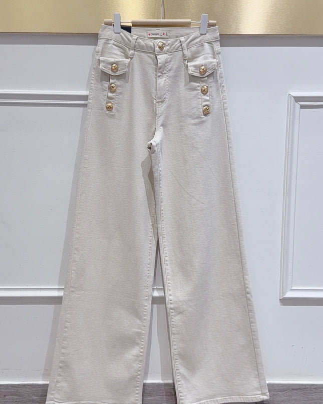 Jean LÉNA - Wide Leg Boutons Dorés Tendance